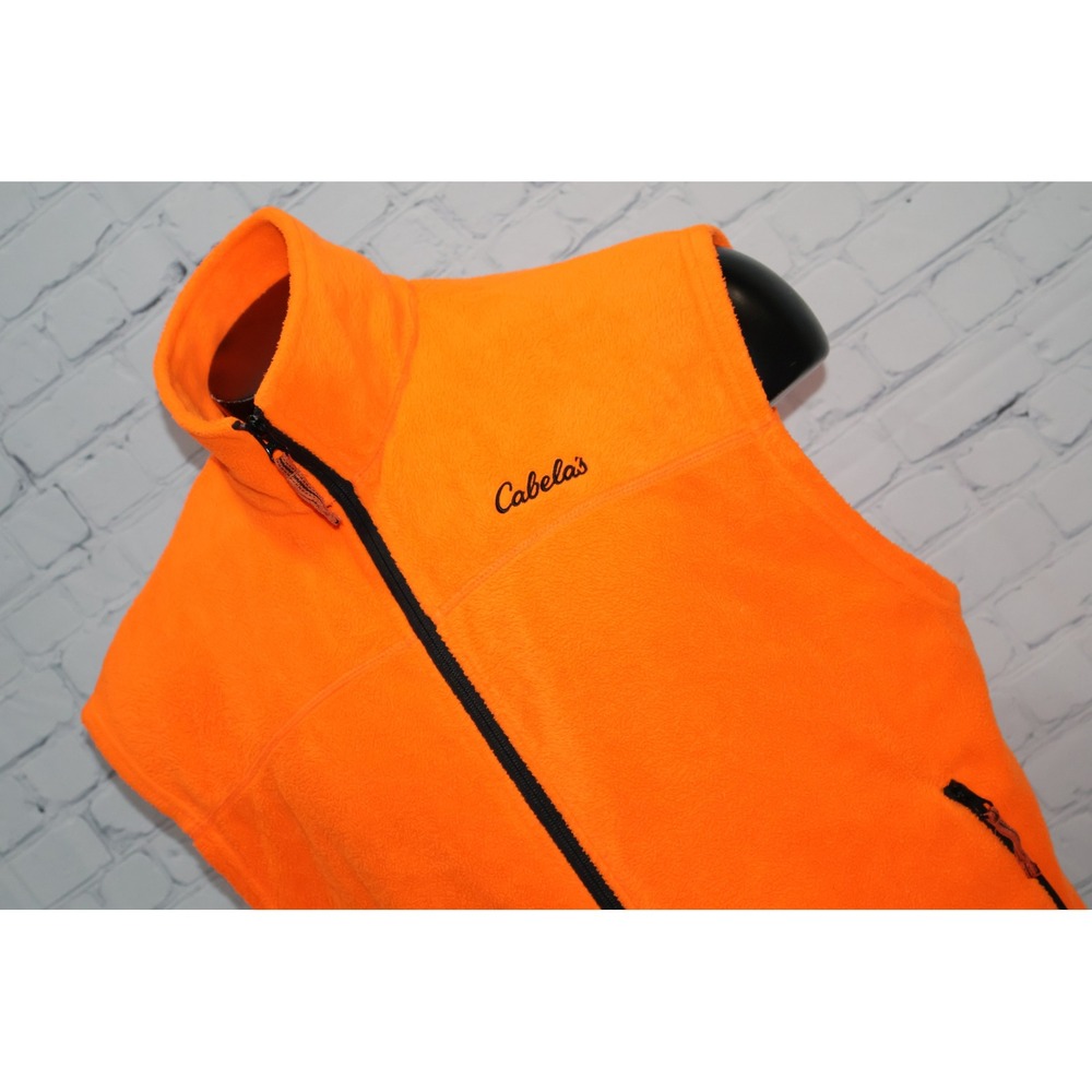 Cabela's Fleece Vest Men Large Orange Full Zip High Visibility Hunting Soft Warm